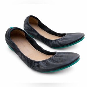 TIEKS Black Leather Ballet Flats Teal Sole Size 10 Minimal Chic